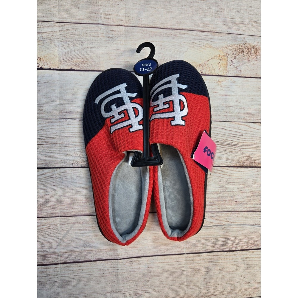 MLB STL St. Louis Cardinals  Men's Slippers Red & Blue w/ Logo Size 11-12 FOCO